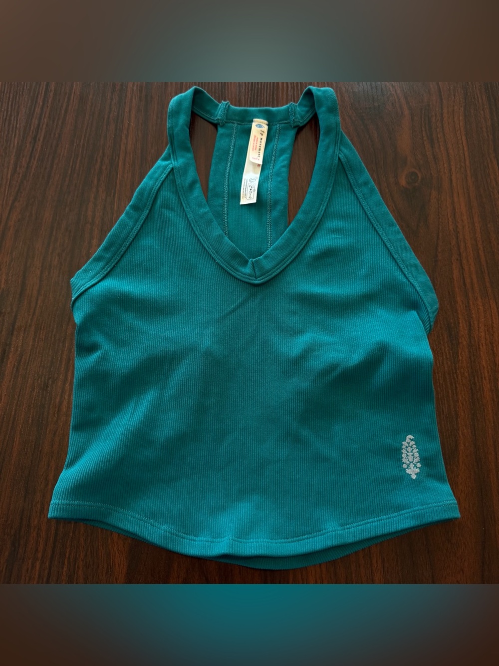 Size XS/S FP Movement by Free People Teal Ribbed V-Neck Racerback Tank